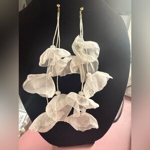 Sheer White Fabric Petal Statement Earrings